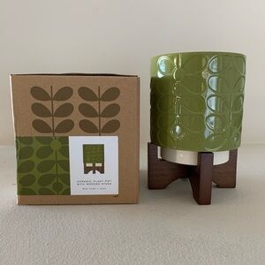 Orla Kiely Debossed Ceramic Plant Pot w/ Stand, NIB